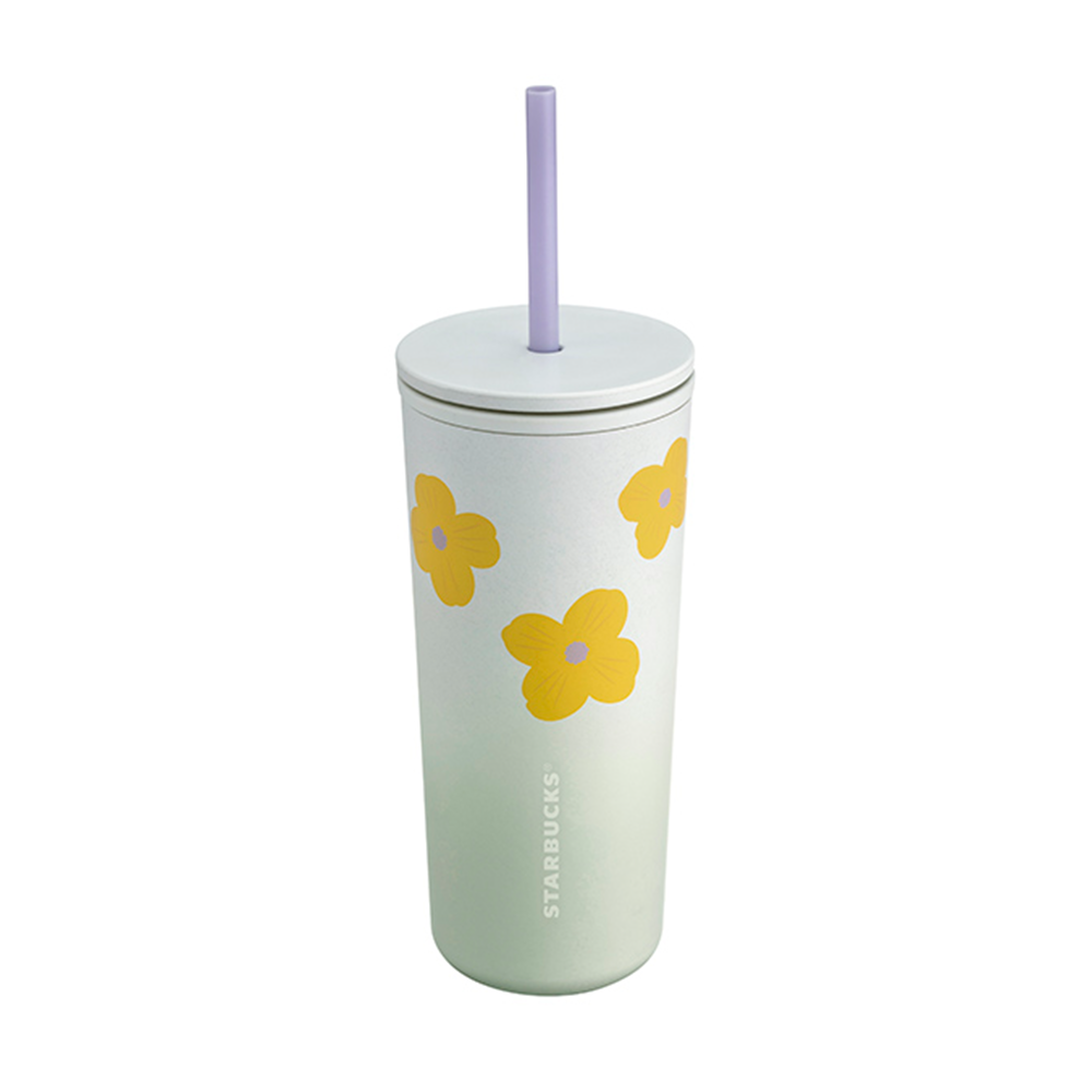 Starbucks China 2023 Summer wildflowers yellow Flower lid straw glass